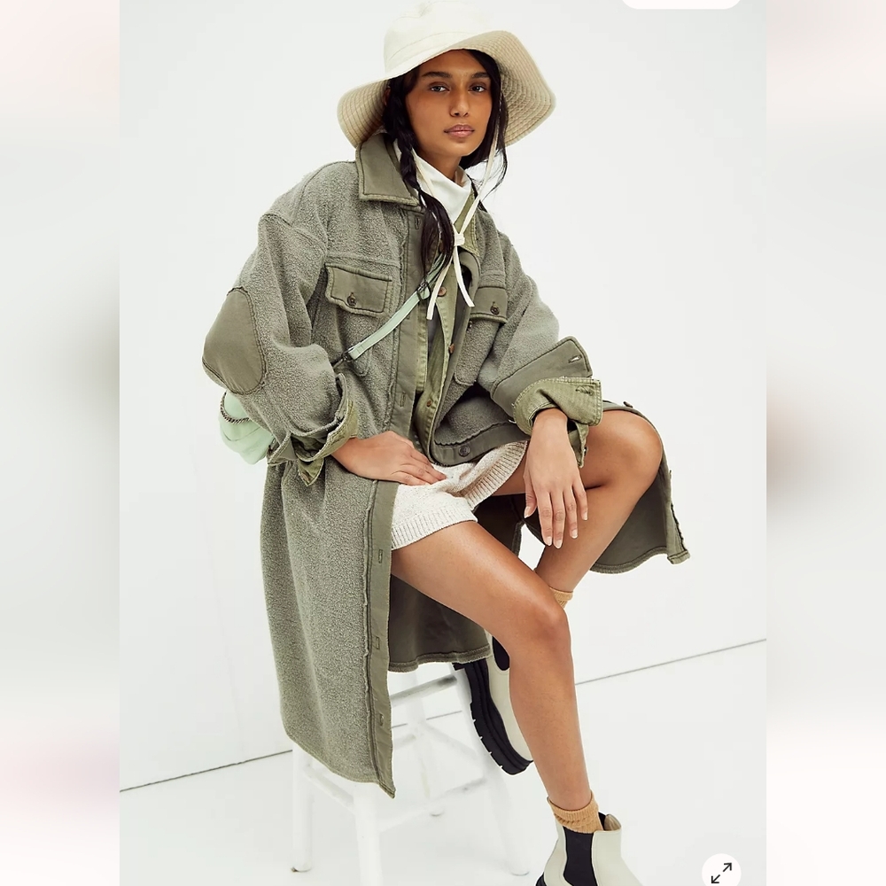 Free People We The Free Ruby Longline Jacket Olive Oversized Shacket